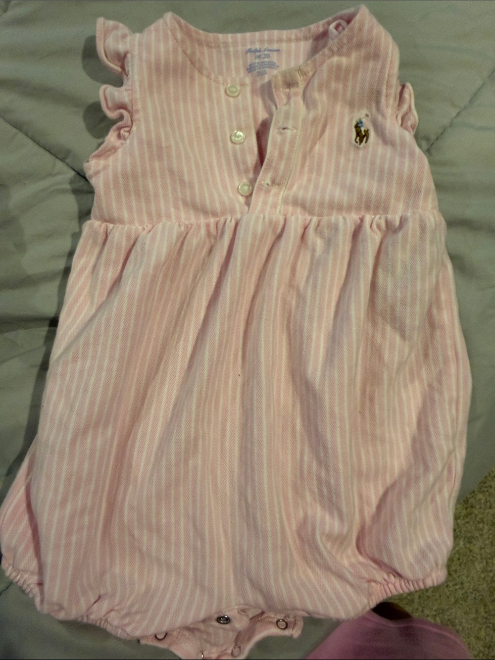Ralph Lauren Pink and White Striped Baby Romper